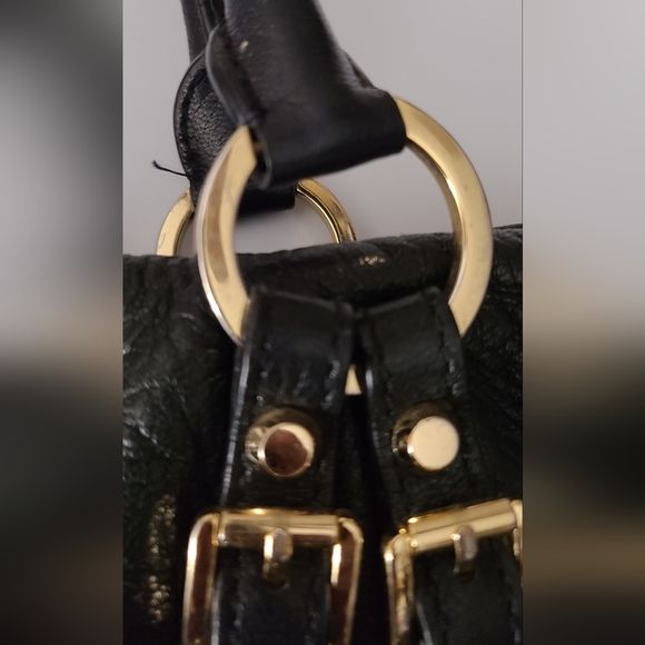 Michael Kors Black Leather Pebbled Purse Gold Hardware Studded Buckles Euc Clean - Picture 6 of 16